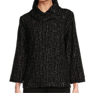 NEW Ali Miles Stretch Jacquard 3/4 Sleeve Jacket Top Black White Size Small